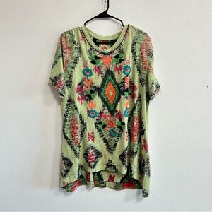 Double D Ranch Green Patterned Blouse